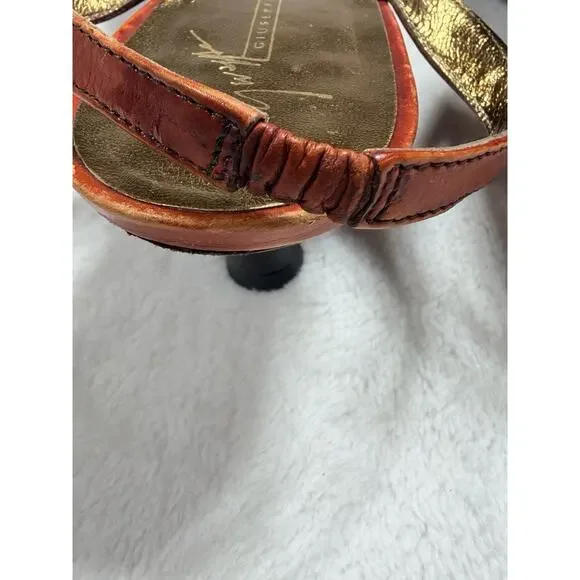 Vtg Giuseppe Zanotti Vicini Jeweled Red Leather Slingback Heels Italy 7B Medium - Picture 12 of 16